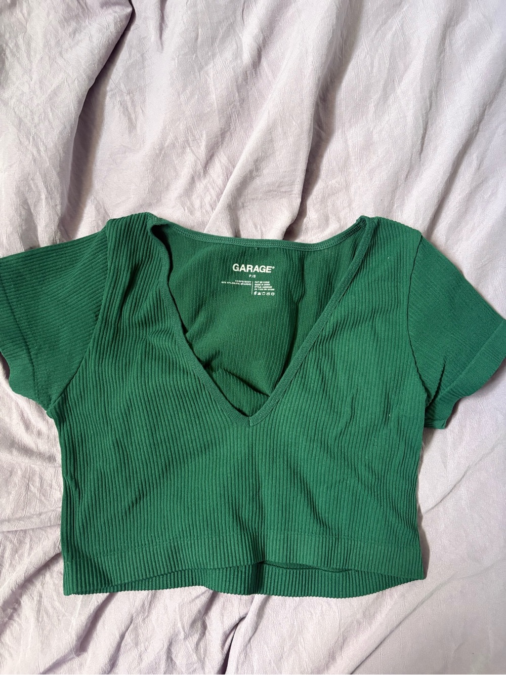 Garage Women's Ribbed V-Neck Crop Top - Emerald Green